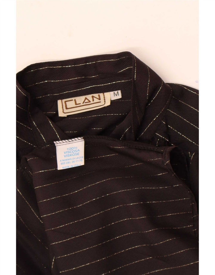 Vintage Damen Hemdbluse UK 14 Medium Schwarz Nadelstreifen