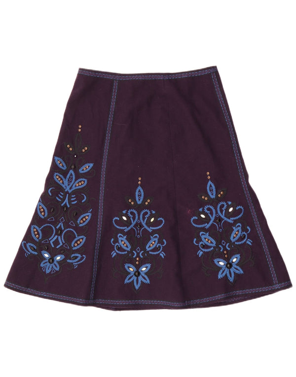Monsoon Damen-Rock in A-Linie mit Grafik, UK 14, Größe L W32, Lila, Blumenmuster, Polyester