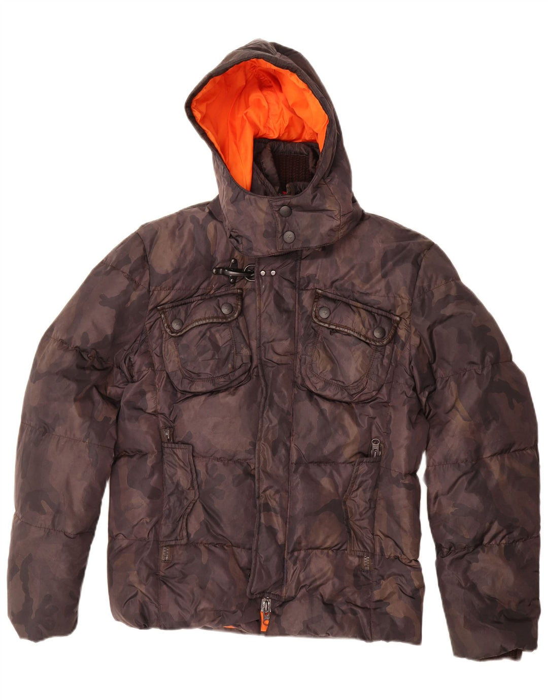 Fay Herren-Jacke mit Kapuze, gepolstert, Größe 36, Größe S, braun, Camouflage