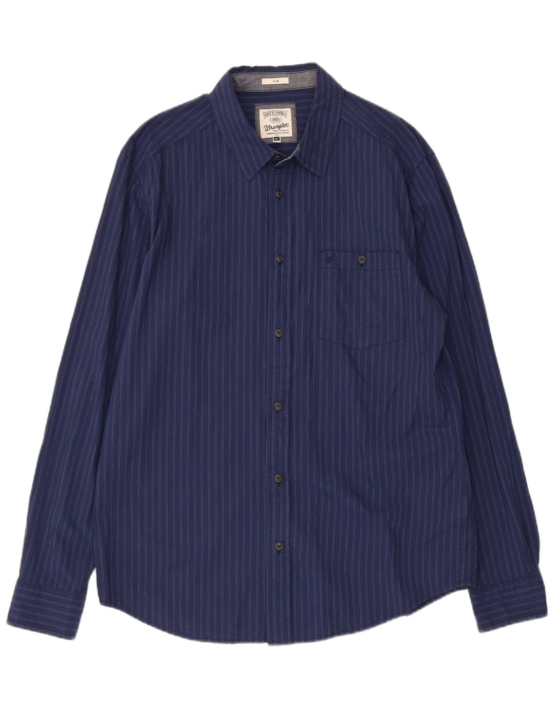 Wrangler Herren Slim Shirt XL Marineblau gestreift aus Baumwolle
