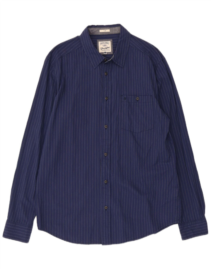 Wrangler Herren Slim Shirt XL Marineblau gestreift aus Baumwolle