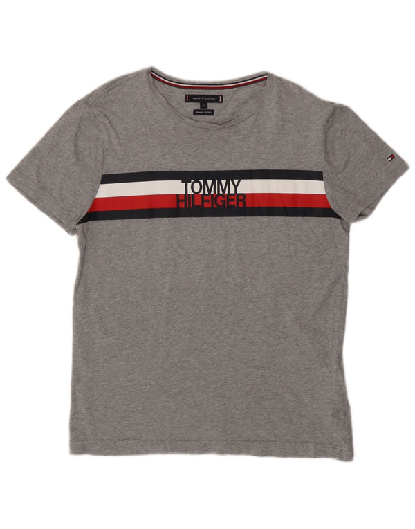 Tommy Hilfiger Grafik-T-Shirt-Oberteil für Damen, UK 14, Mittelgrau, Farbblock