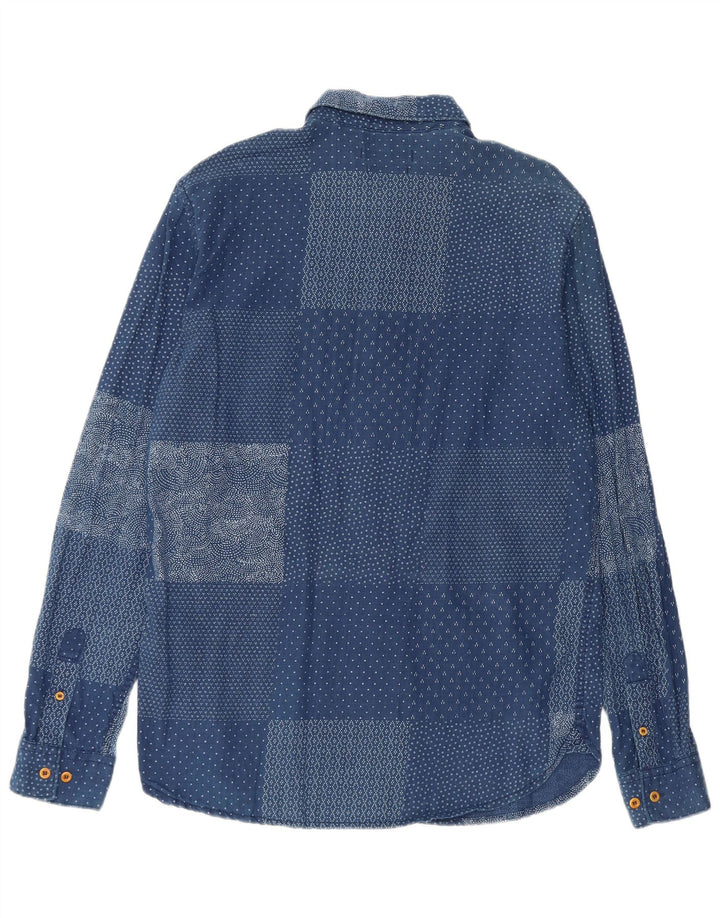 French Connection Herren-Hemd in normaler Passform, mittelblau, Patchwork-Baumwolle