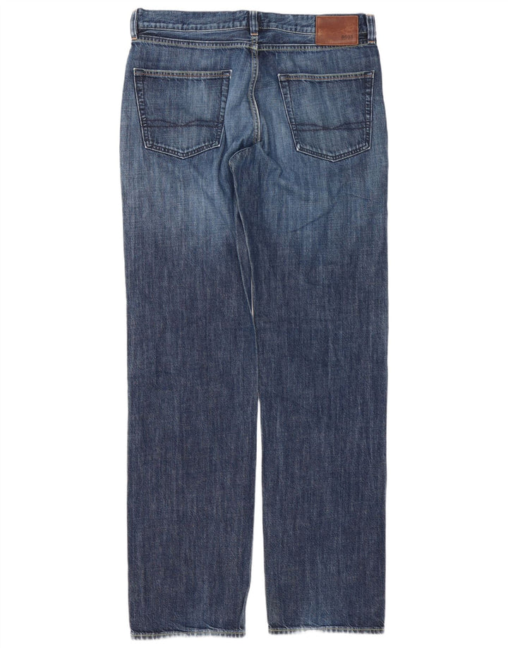 HUGO BOSS Herren Straight Jeans W36 L36 Blaue Baumwolle