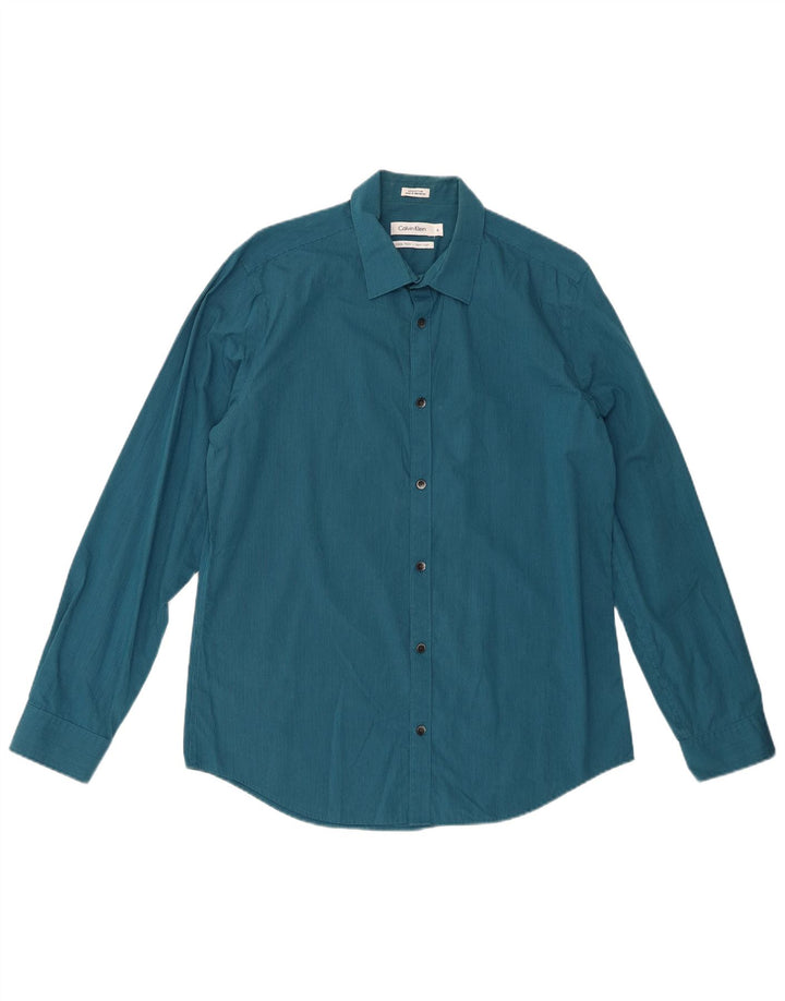 CALVIN KLEIN Herrenhemd aus mittelblauer Nadelstreifen-Baumwolle