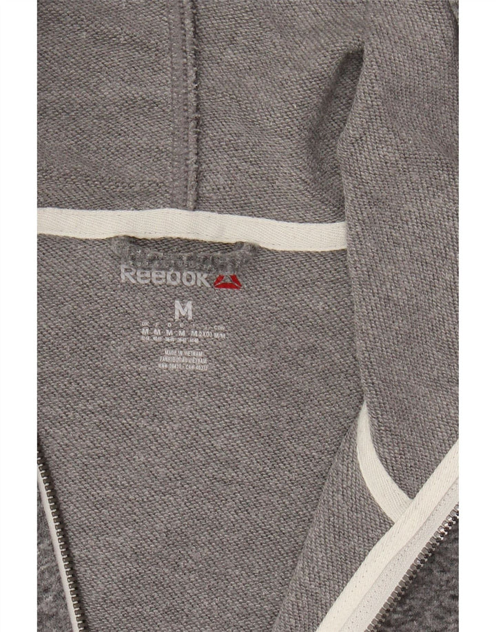 REEBOK Womens Graphic Zip Hoodie Sweater UK 12/14 Mittelgrau meliert