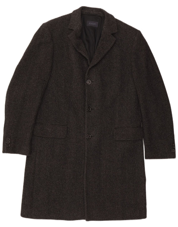Joop Herrenmantel EU 52 XL Schwarze Wolle mit Fischgrätenmuster
