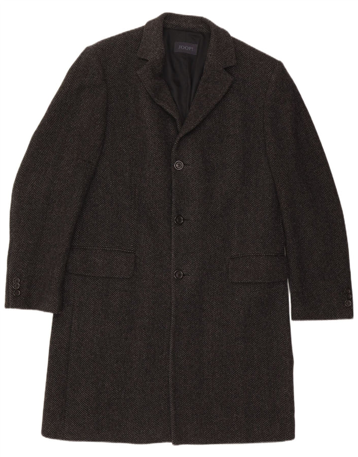 Joop Herrenmantel EU 52 XL Schwarze Wolle mit Fischgrätenmuster