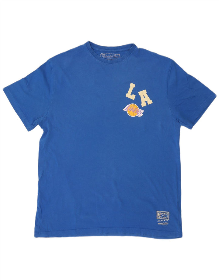 MITCHELL & NESS Herren Los Angeles Lakers Grafik-T-Shirt-Oberteil XL aus blauer Baumwolle