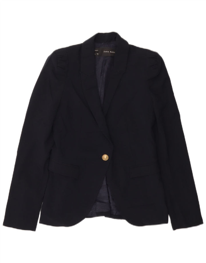 Zara Damen 1-Knopf-Blazerjacke UK 6 XS Marineblau Polyester