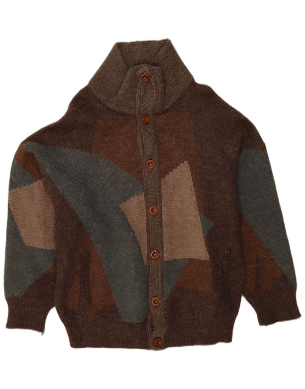 VINTAGE Damen Übergroßer Cardigan Pullover UK 18 XL Braun Patchwork