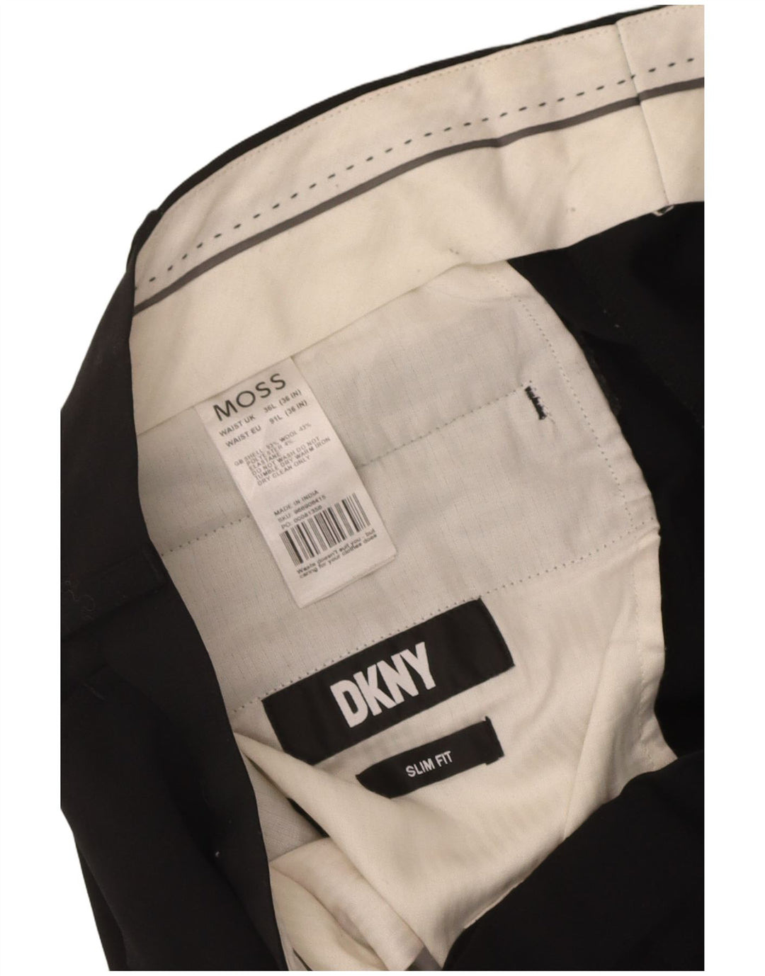 Dkny Herren Slim Fit Anzughose W36 L33 Schwarze Wolle