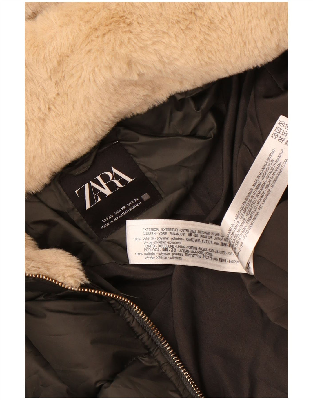 Zara Damen-Jacke mit Kapuze, gepolstert, UK 6, XS, Grau, Polyester