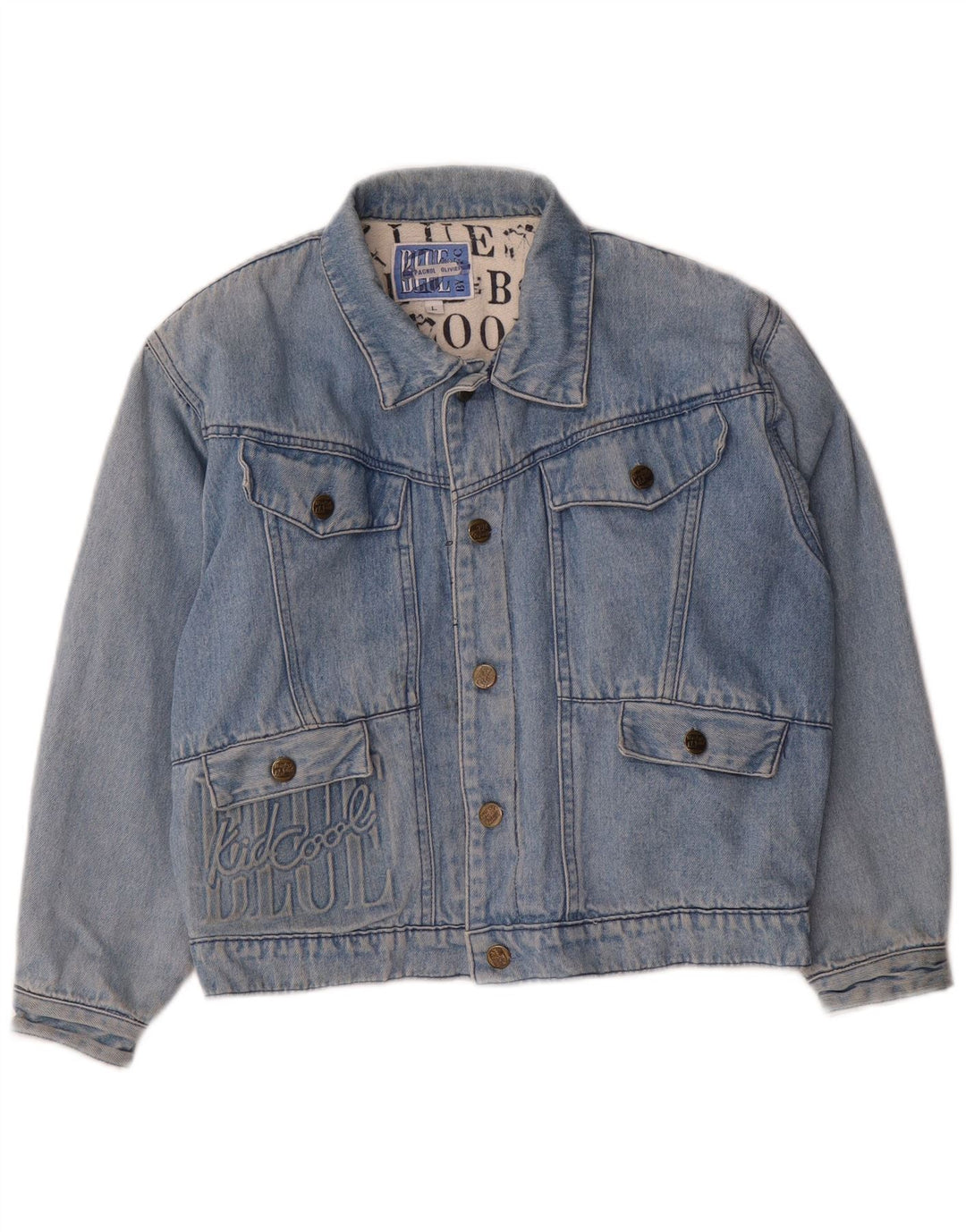 Vintage Jungen-Jeansjacke mit Grafik, 11–12 Jahre, große blaue Baumwolle
