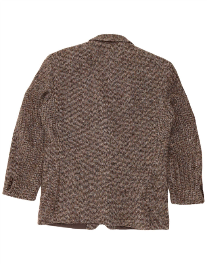 Harris Tweed Herren-Blazer mit 2 Knöpfen, UK 40, große braune Wolle mit Fischgrätenmuster