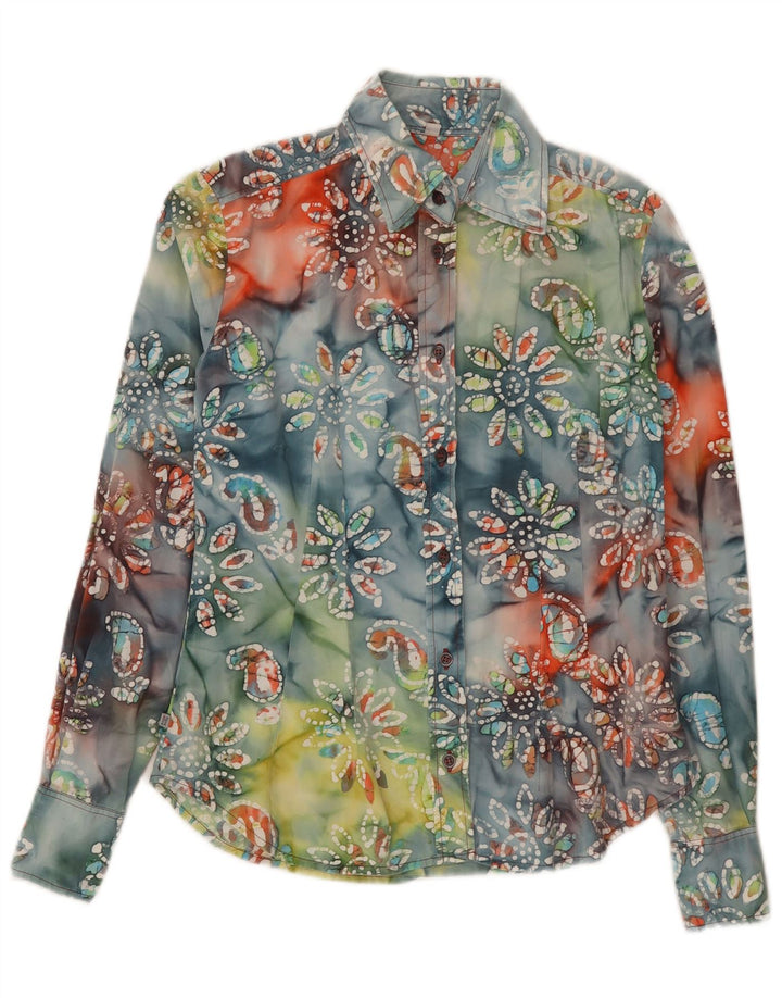 Think Pink Womens Shirt UK 10 Small Mehrfarbiges Blumenmuster aus Baumwolle