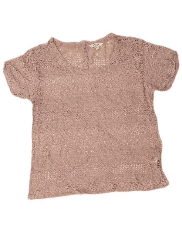 Fat Face Häkelblusenoberteil für Damen, UK 12, mittelbeige Baumwolle