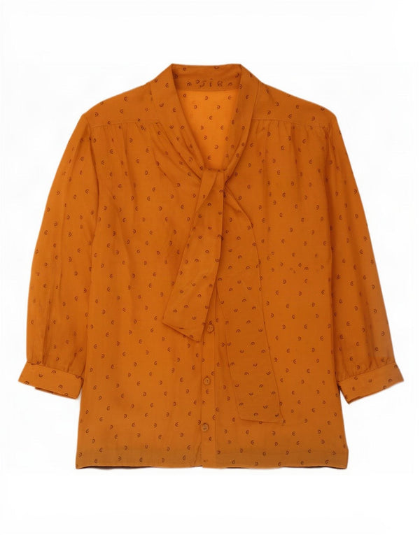 Vintage Damen-Hemdbluse mit 3/4-Ärmeln vorne und Krawatte, UK 16, groß, gelb gefleckt