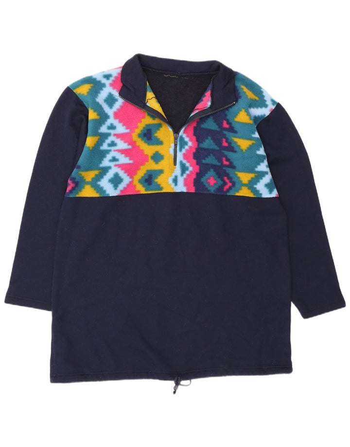 Vintage Herren-Pullover-Trainingsanzug-Top mit Reißverschluss, groß, marineblau, geometrisch