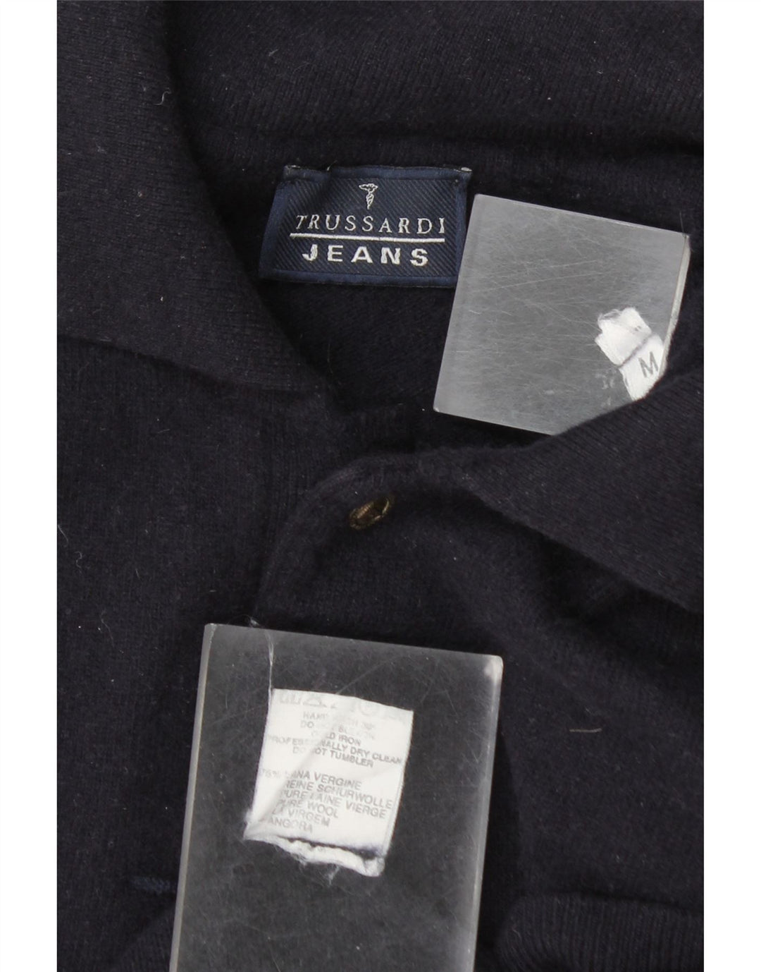 Trussardi Jeans Herren-Pullover mit Polokragen, mittelblaue Wolle aus Wolle