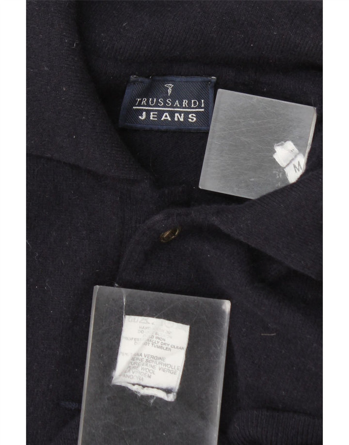Trussardi Jeans Herren-Pullover mit Polokragen, mittelblaue Wolle aus Wolle