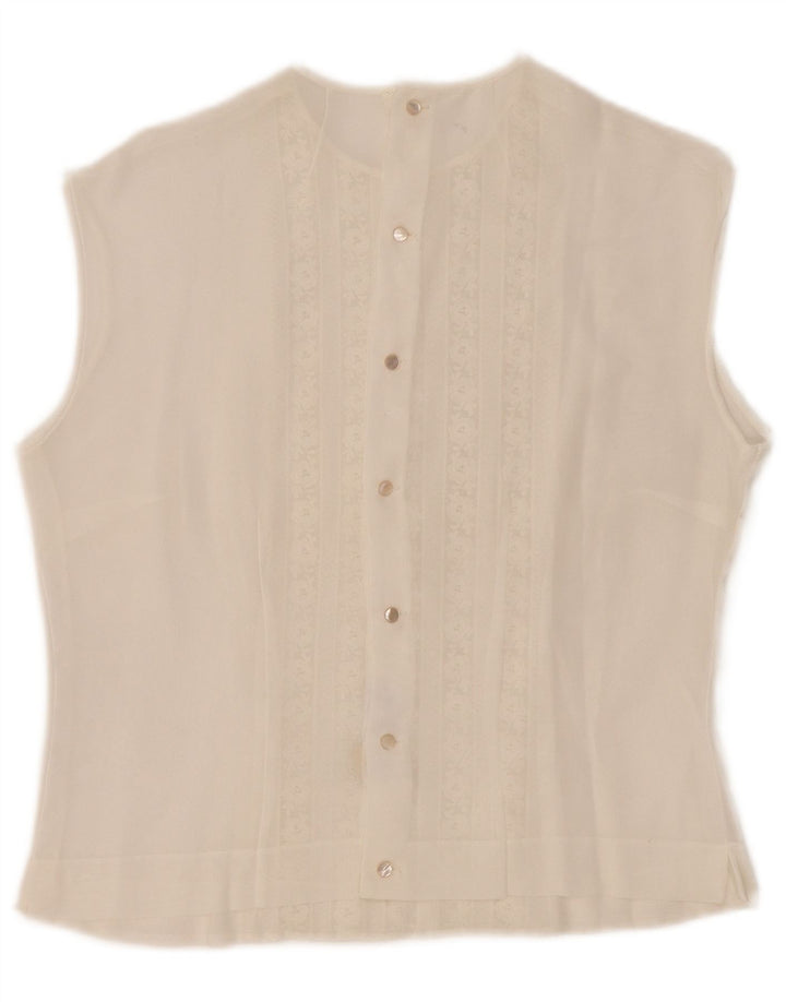 Vintage Damen ärmelloses durchsichtiges Blusentop IT 44 Mittelweiß