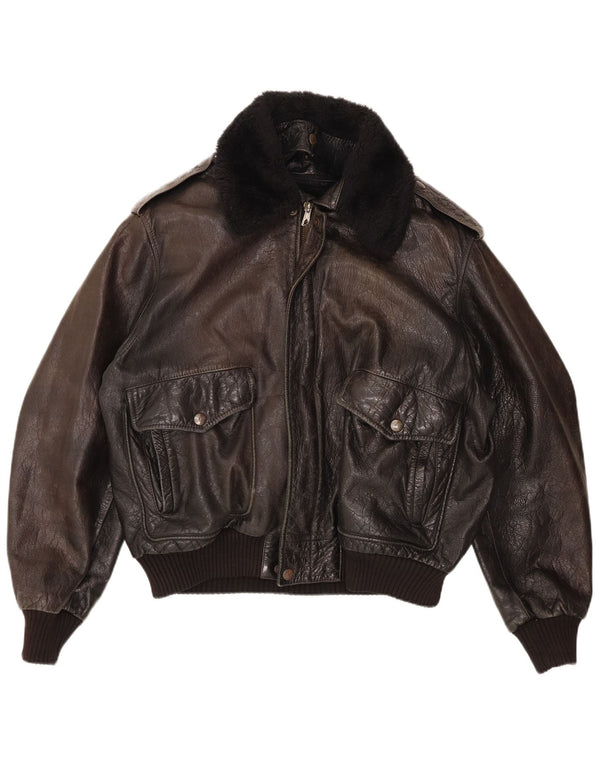Vintage Herren Militär Bomber Lederjacke UK 42 XL Schwarz