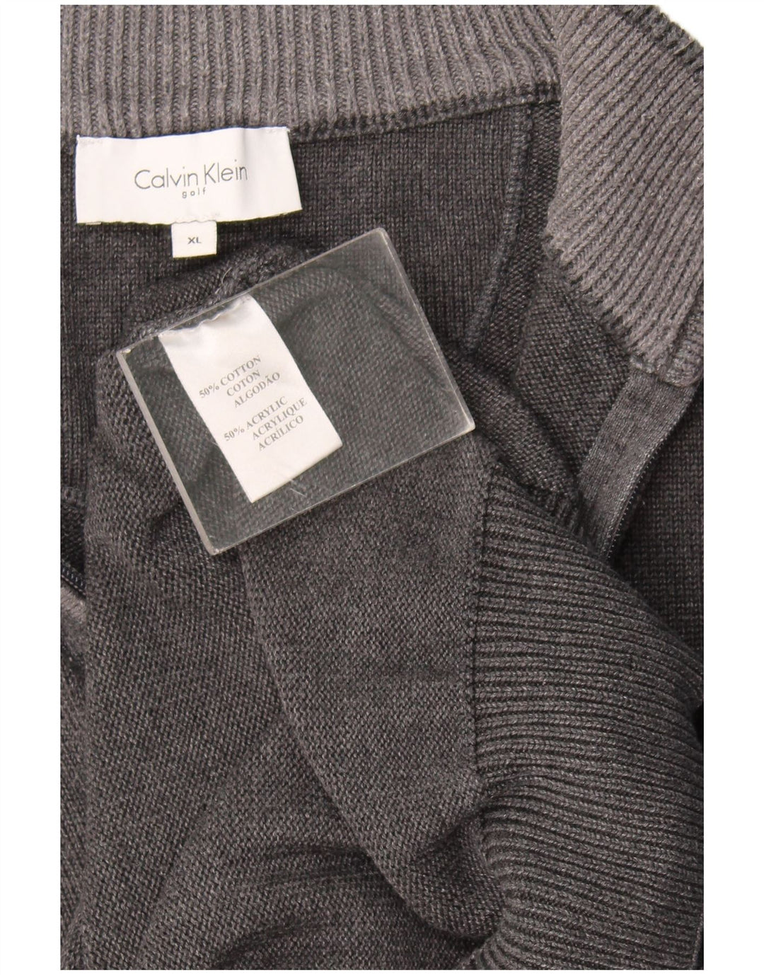 Calvin Klein Herren-Pullover mit Reißverschluss, XL, graue Baumwolle