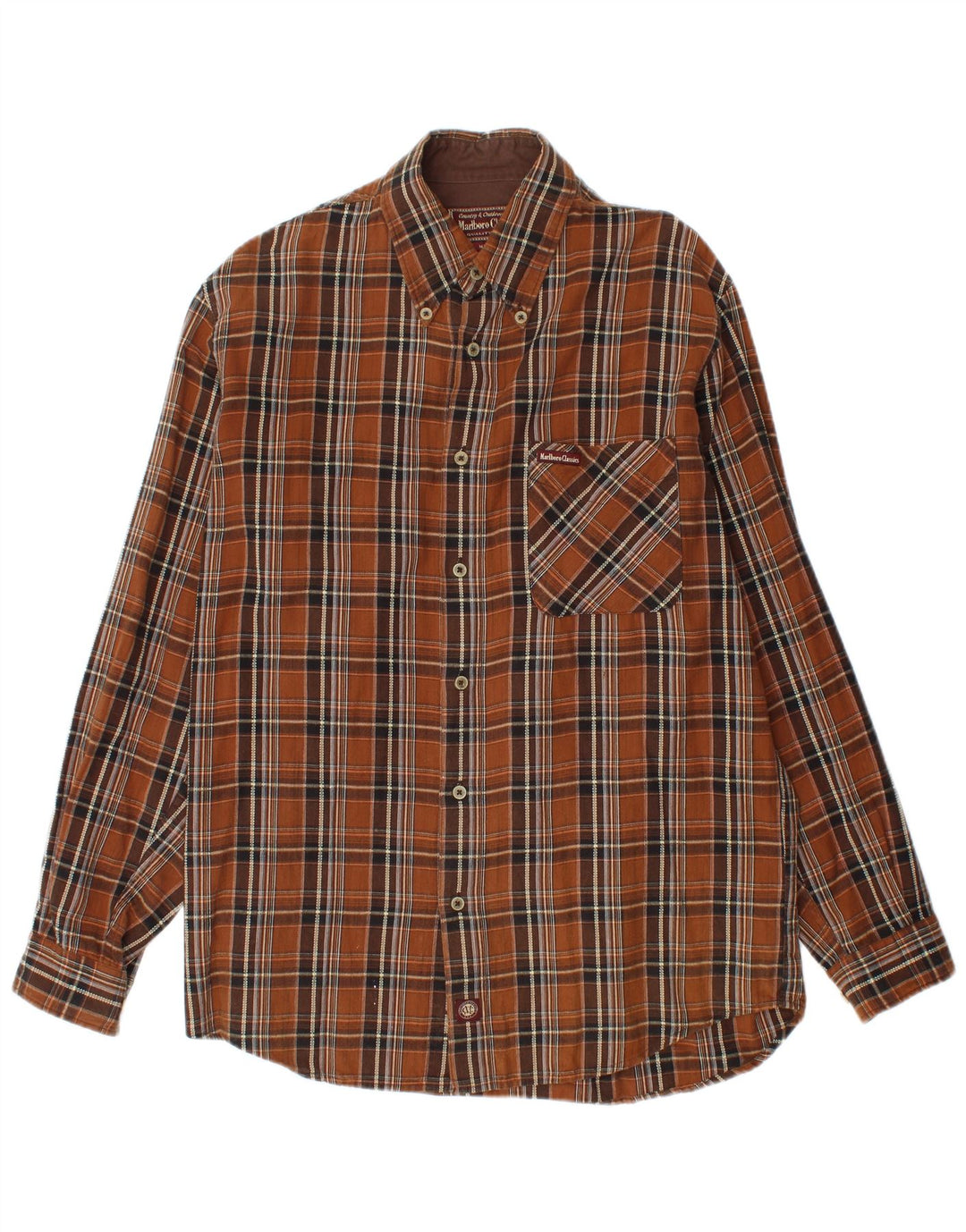 Marlboro Classics Herren-Flanellhemd aus mittelbraun karierter Baumwolle
