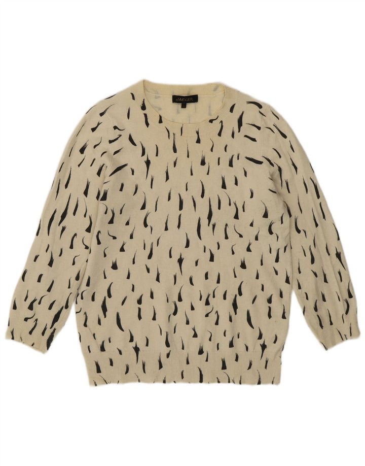 Jaeger Damen-Pullover mit Rundhalsausschnitt, Gr. 8, Größe S, cremeweiß gefleckte Baumwolle