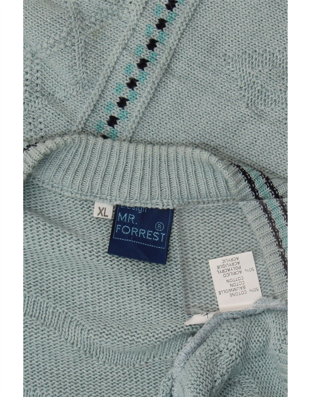 Mr. Forrest Herren-Strickjacke, XL, blau, geometrisch, Baumwolle