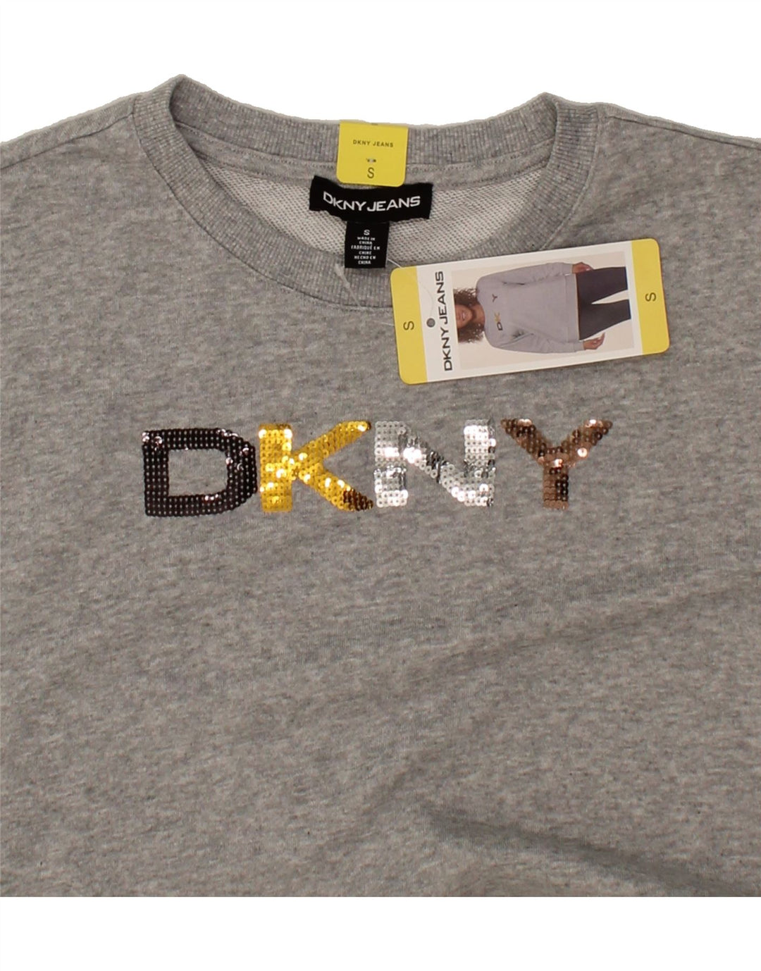 DKNY Womens Oversized Graphic Sweatshirt Jumper UK 10 Small Grey Cotton Vintage Dkny and Second-Hand Dkny from Messina Hembry 
