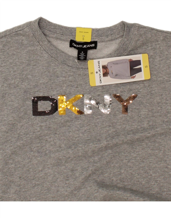 DKNY Womens Oversized Graphic Sweatshirt Jumper UK 10 Small Grey Cotton Vintage Dkny and Second-Hand Dkny from Messina Hembry 