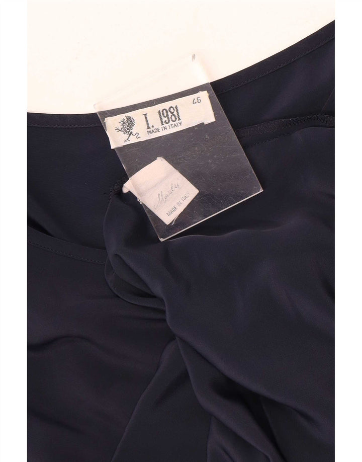 Marly's 1981 Damen-Blusenoberteil IT 46 Large Marineblaues Polyester