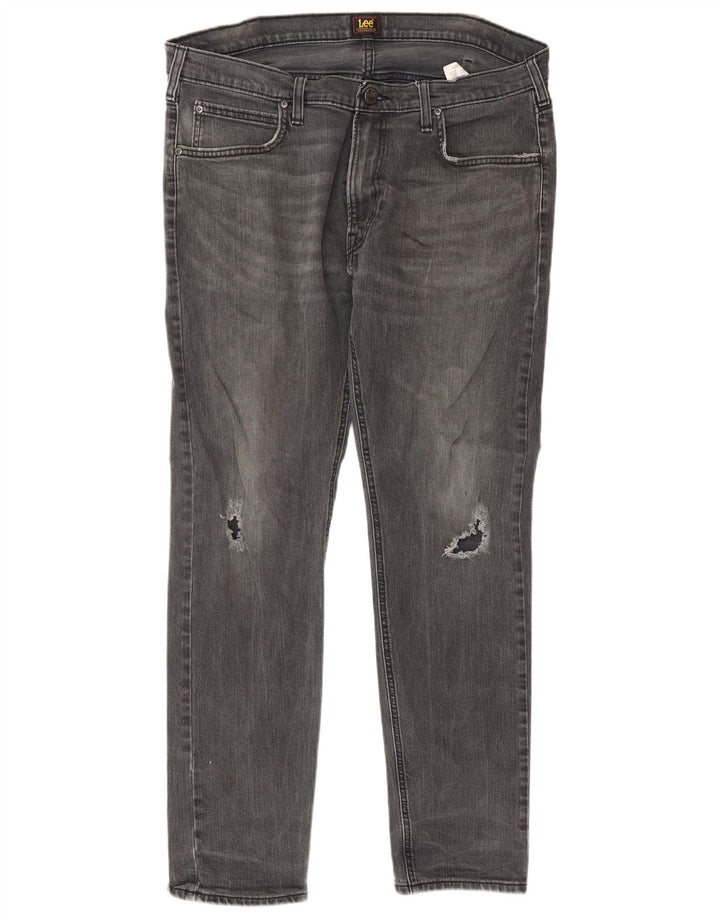 Lee Herren Luke Distressed Slim Jeans W36 L32 Graue Baumwolle