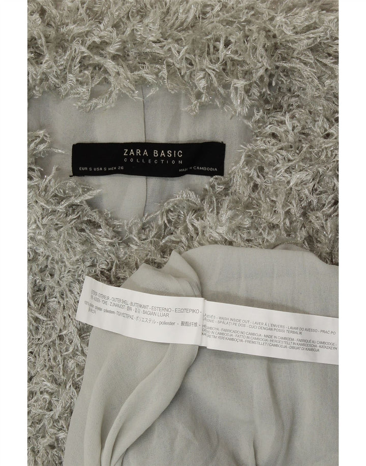 Zara Damen Faux Fur Crop Jacke UK 10 Small Grau Polyester