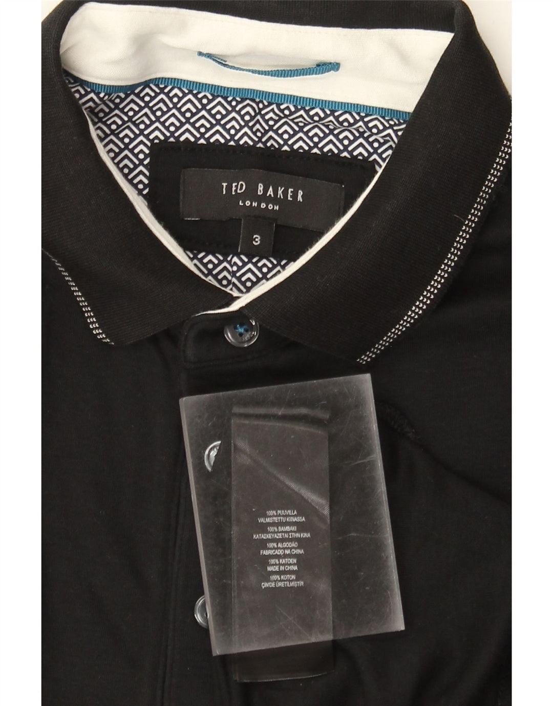 Ted Baker Herren-Poloshirt, Größe 3, mittelgroß, schwarze Baumwolle