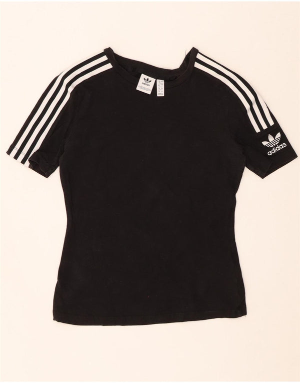 ADIDAS Damen T-Shirt Top UK 12 Medium Schwarz Baumwolle
