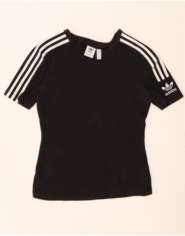 ADIDAS Damen T-Shirt Top UK 12 Medium Schwarz Baumwolle