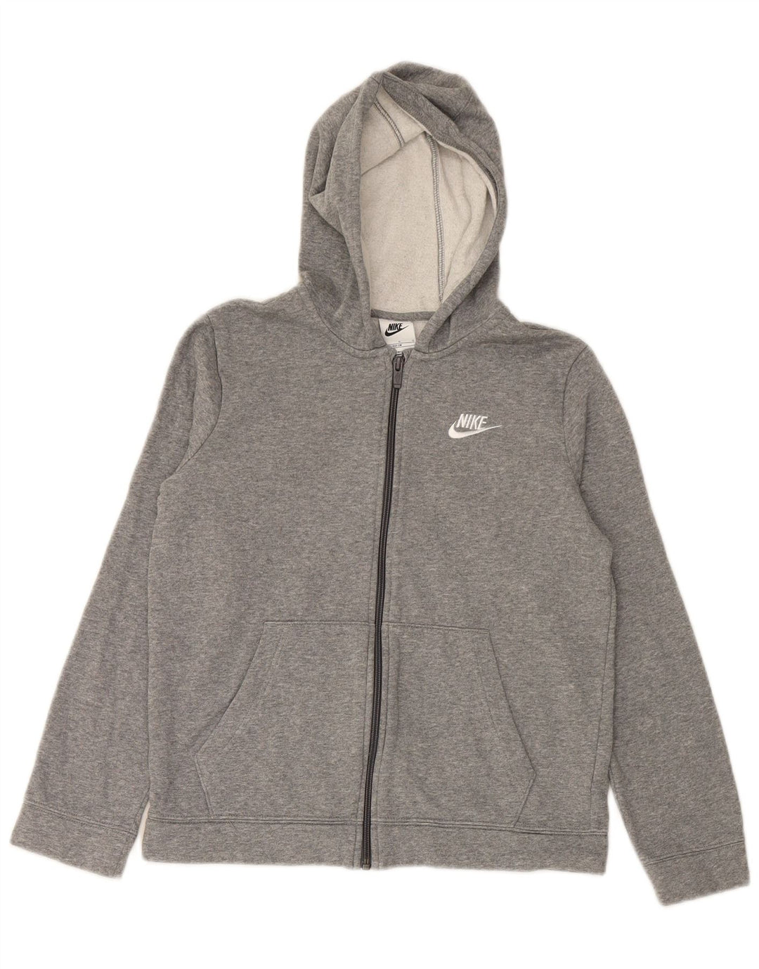 NIKE Jungen-Kapuzenpullover mit Reißverschluss, 12–13 Jahre, groß, graue Baumwolle