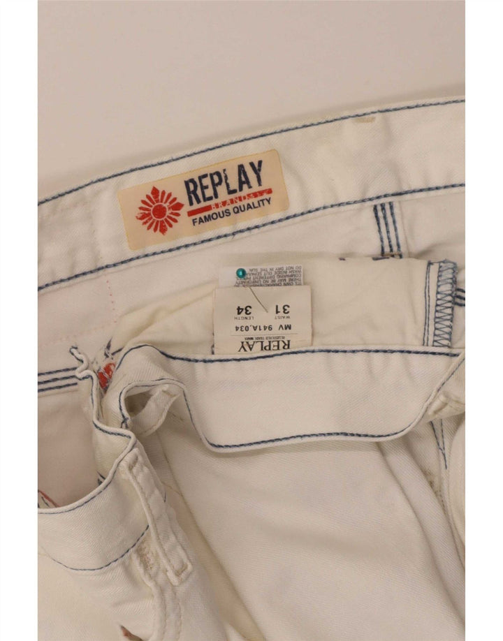 Replay Herren Straight Jeans W31 L34 Weiße Baumwolle