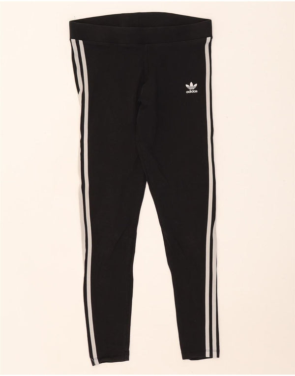 Adidas Damen Leggings UK 12 Medium Schwarz Baumwolle