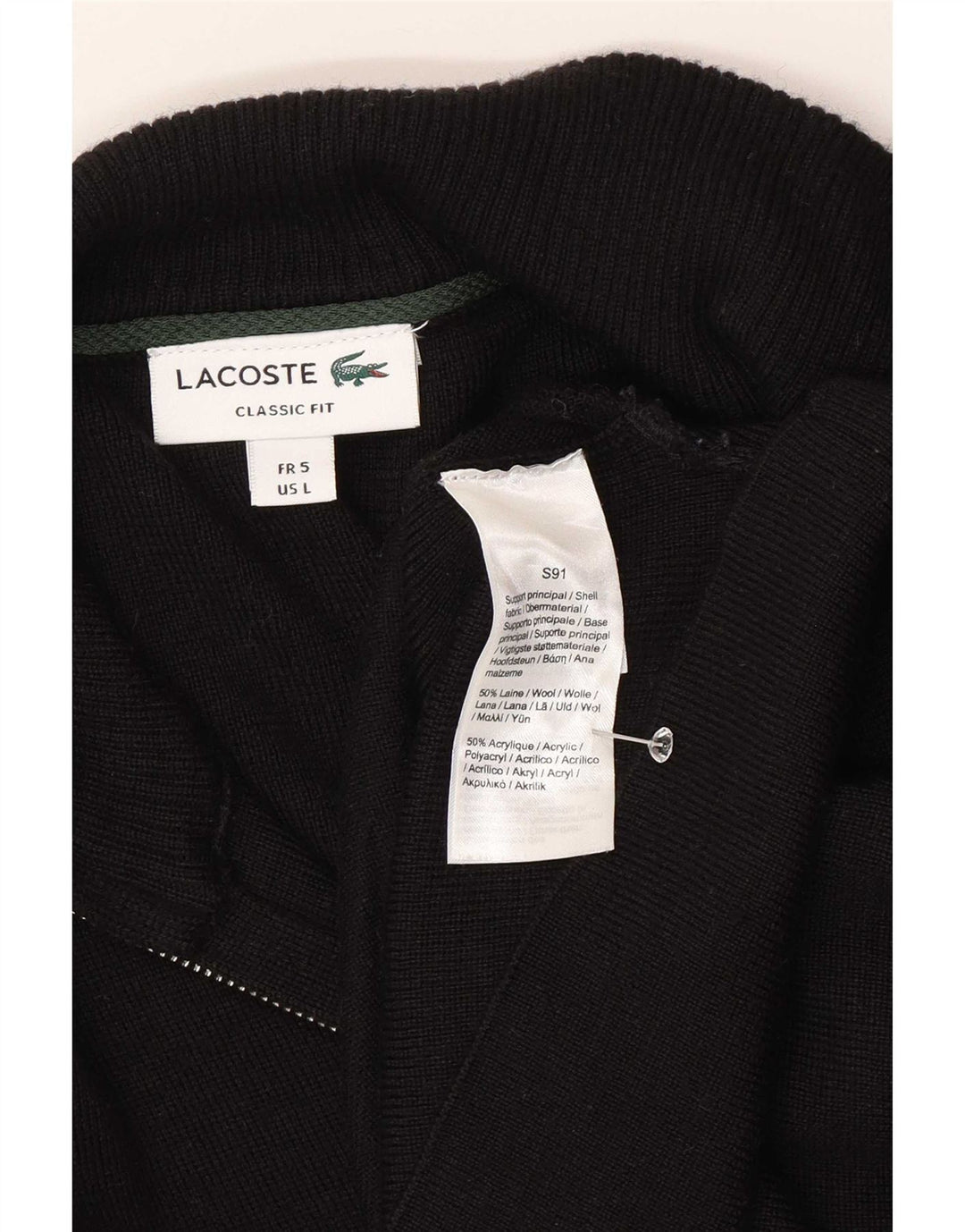 Lacoste Herren-Strickjacke mit klassischer Passform, Größe 5, große schwarze Wolle