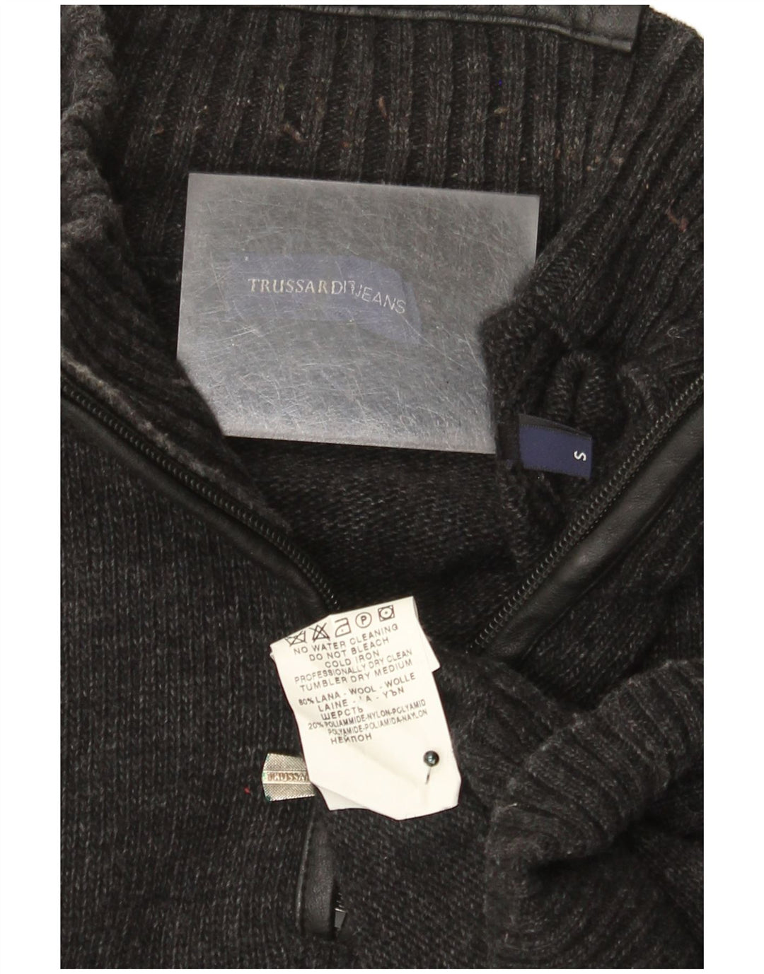Trussardi Jeans Herren-Pullover mit Reißverschluss am Hals, kleine graue Wolle