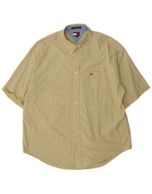 Tommy Hilfiger Herren-Kurzarmhemd 2XL, gelb kariert, Baumwolle