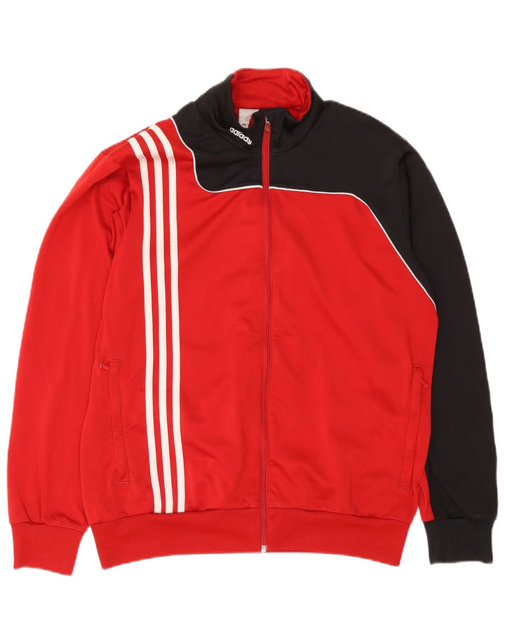 Adidas Herren-Trainingsanzug-Oberteiljacke UK 38/40 Mittelrotes Colourblock-Polyester
