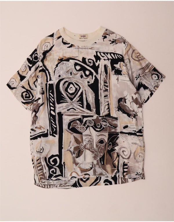 Sisley Damen Longline Graphic T-Shirt Top IT 44 Mittelbeige Viskose