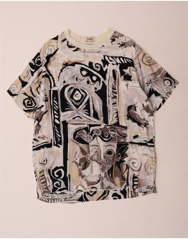 Sisley Damen Longline Graphic T-Shirt Top IT 44 Mittelbeige Viskose