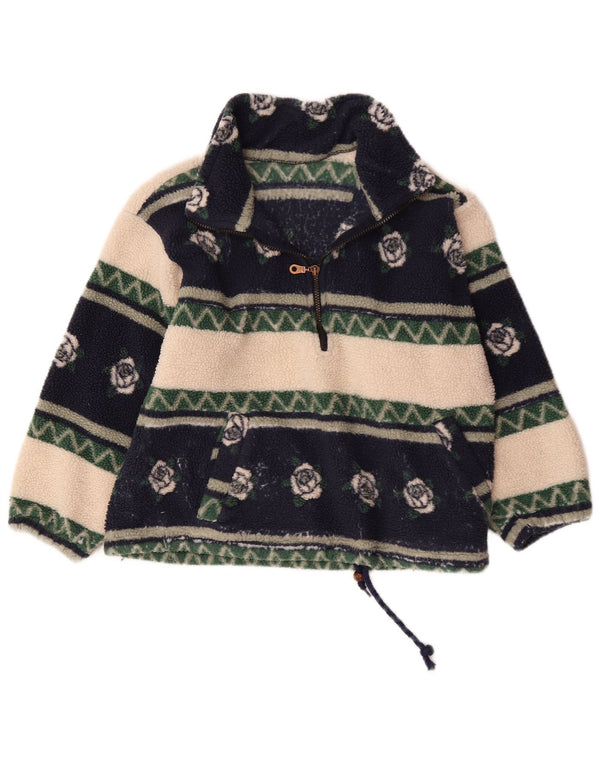 Vintage Damen-Fleecepullover mit Reißverschluss und Halsausschnitt, UK 18, XL, mehrfarbig, geblümt