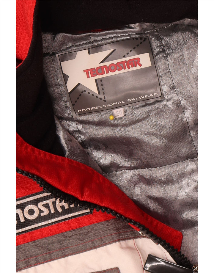 Vintage Herren-Skijacke mit Kapuze, IT 50, großes rotes Farbblock-Polyester